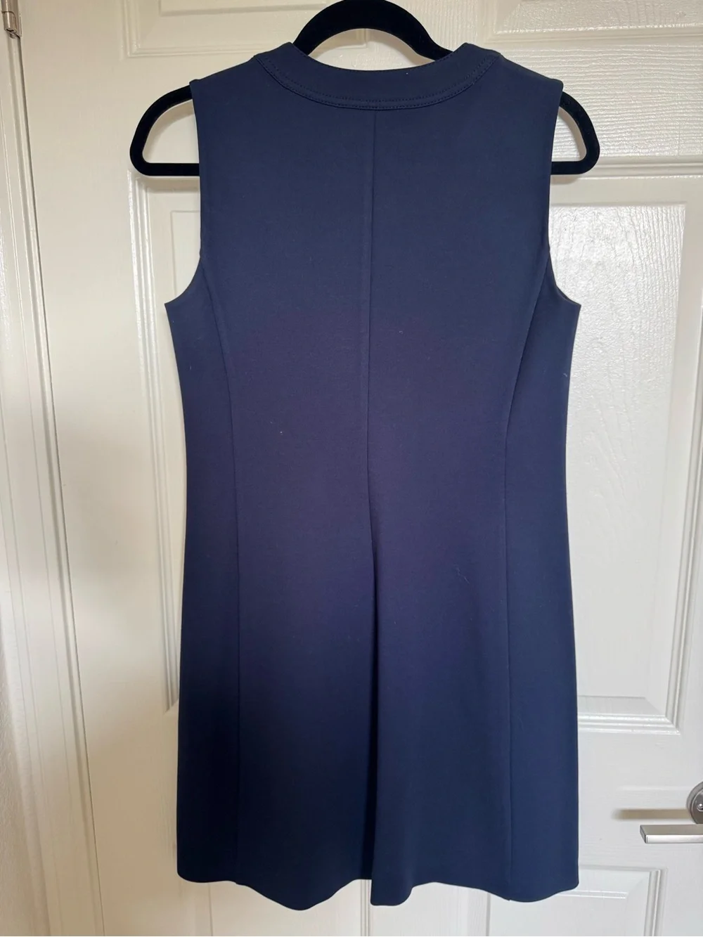 Tory Burch Navy Sleeveless Shift Dress with Gold Zip
